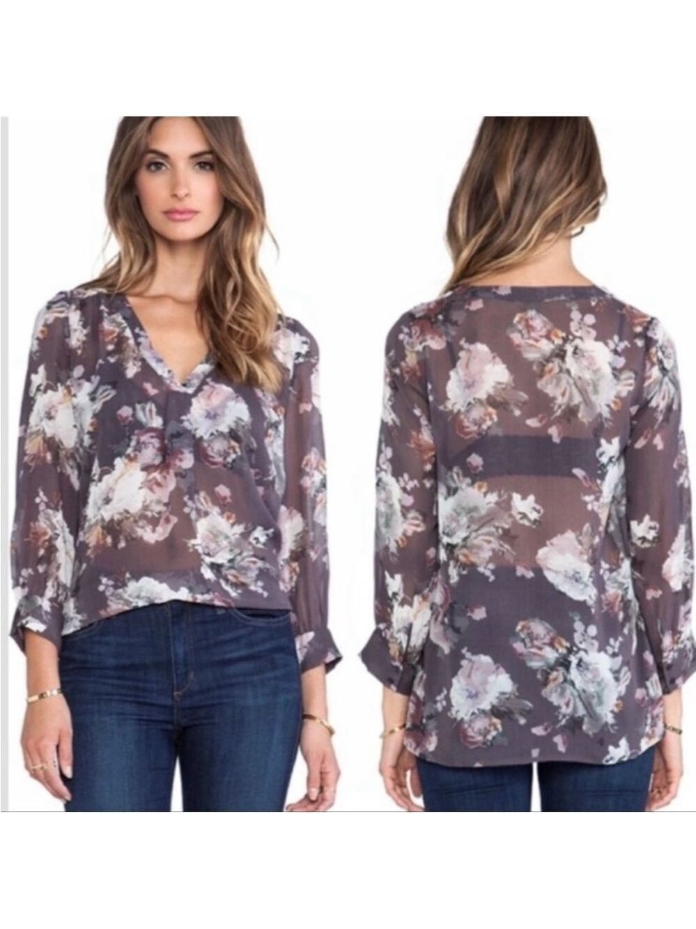Joie 100% Silk V Neck Floral Blouse Size XS